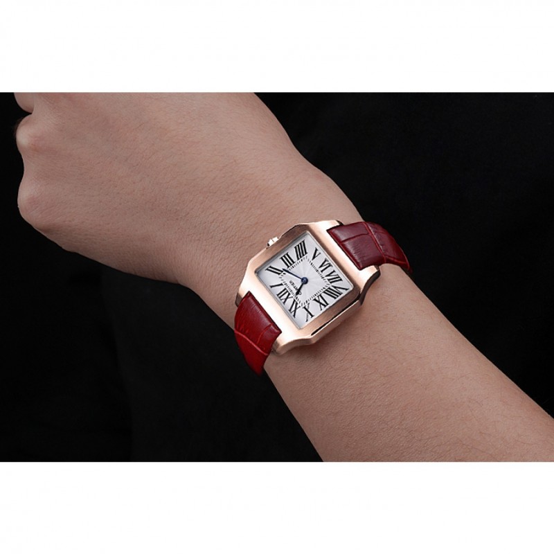 Cartier Santos 100 Polierte Lünette aus Roségold Replika-Uhren für Frauen