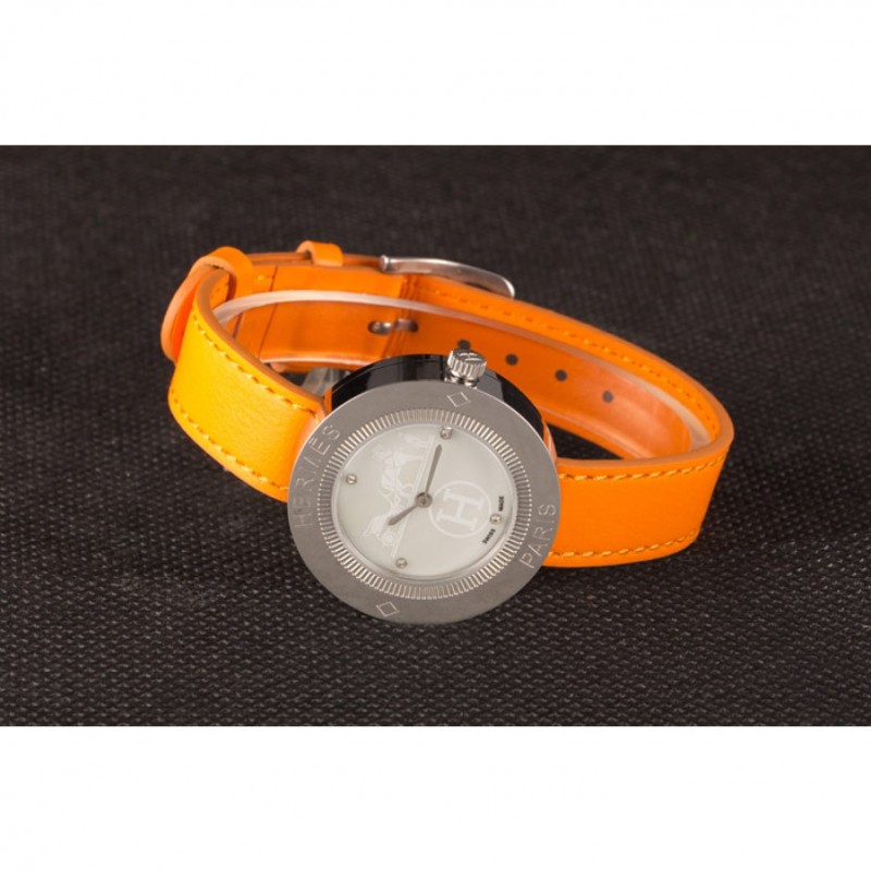 Hermes Classic MOP Dial Orange Leather Bracelet 801390 Replica Watches