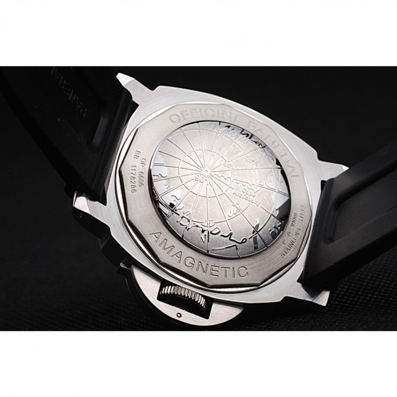 Panerai Luminor Brushed Stainless Steel Case Black Dial Black Rubber Strap 98164 Replica Watches